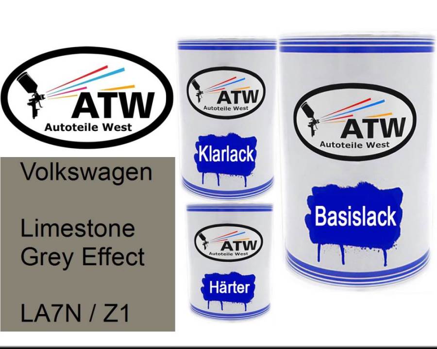 Volkswagen, Limestone Grey Effect, LA7N / Z1: 500ml Lackdose + 500ml Klarlack + 250ml Härter - Set, von ATW Autoteile West.